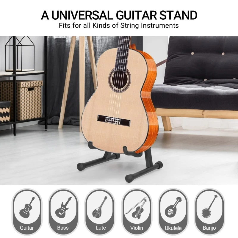 1pc Guitar Stand Folding Universal A Frame Stand For All Guitars Acoustic Classic Electric Bass Travel Guitar Stand, Black Guita