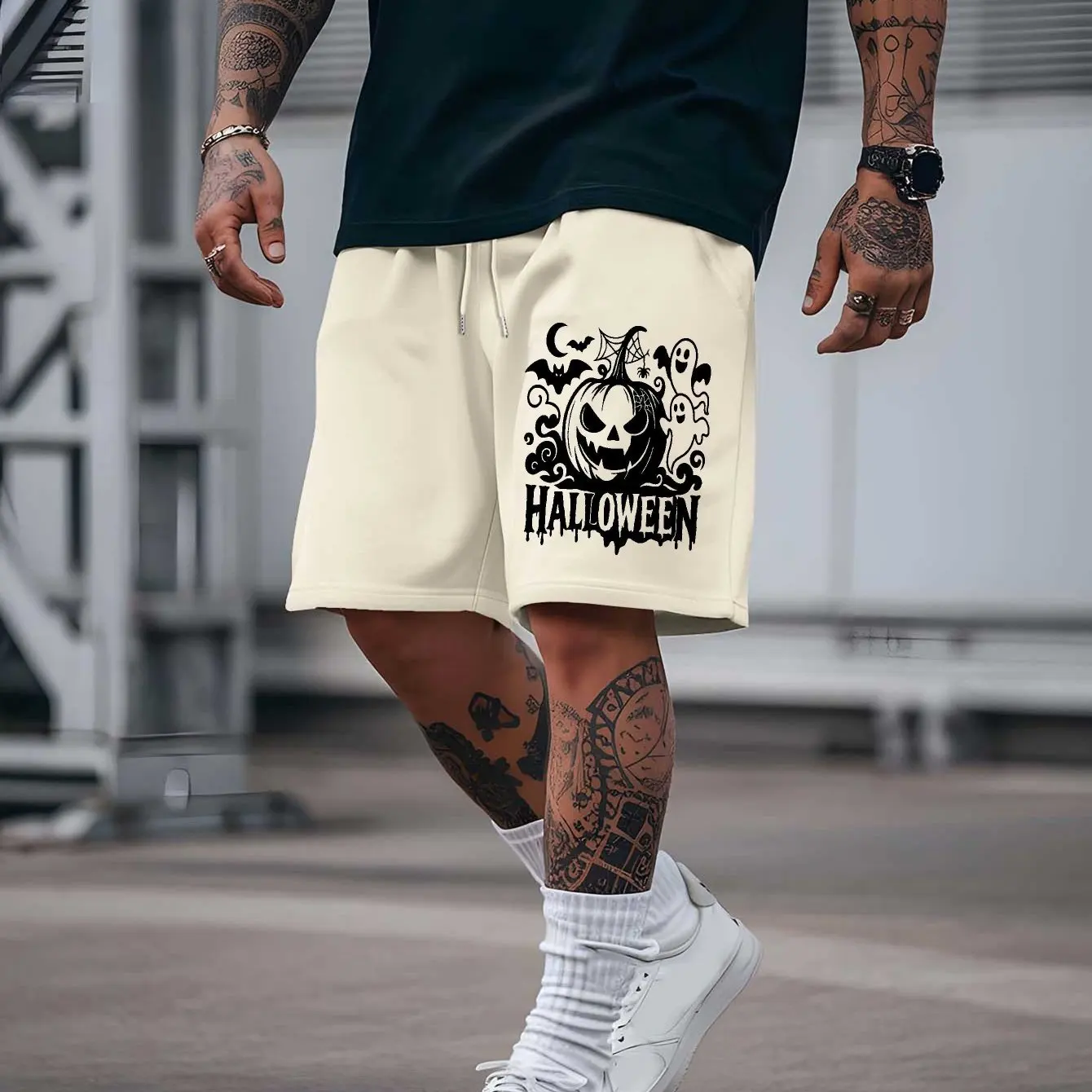 

Men's Halloween Shorts Pumpkin Costume Party Costume with Drawstring Waist Casual Sports Shorts Gym Exercise Equipment