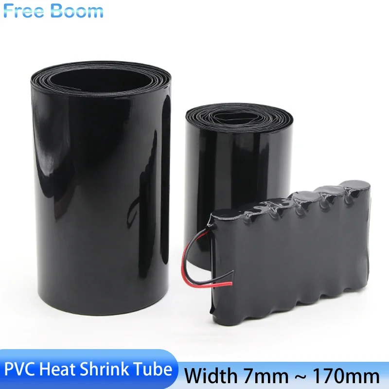 1 Meter Black 18650 Lipo Battery PVC Heat Shrink Tube Pack Width 7mm ~ 170mm Insulated Film Wrap lithium Case Cable Sleeve