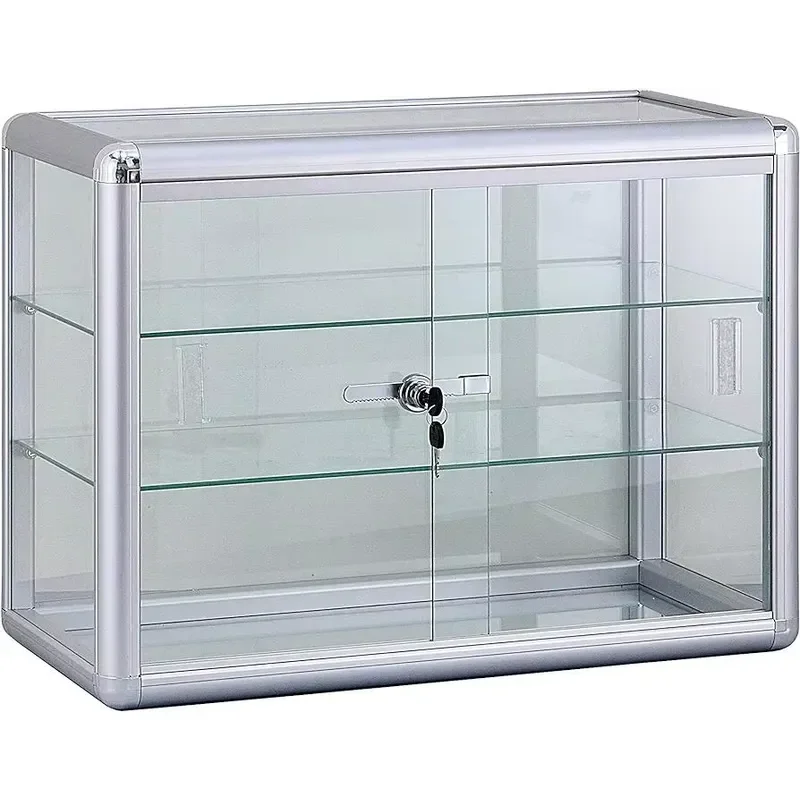 Retail store decoration aluminum frame desktop display cabinet with lockable glass jewelry counter