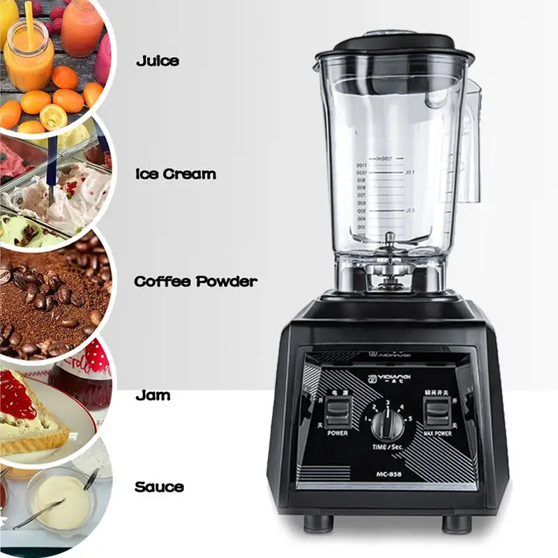 Heavy Duty Commercial 3 In 1 Blender 1800W Fruit Smoothie Tea Mixer Electric Ice Crushing Beverage Making Equipment