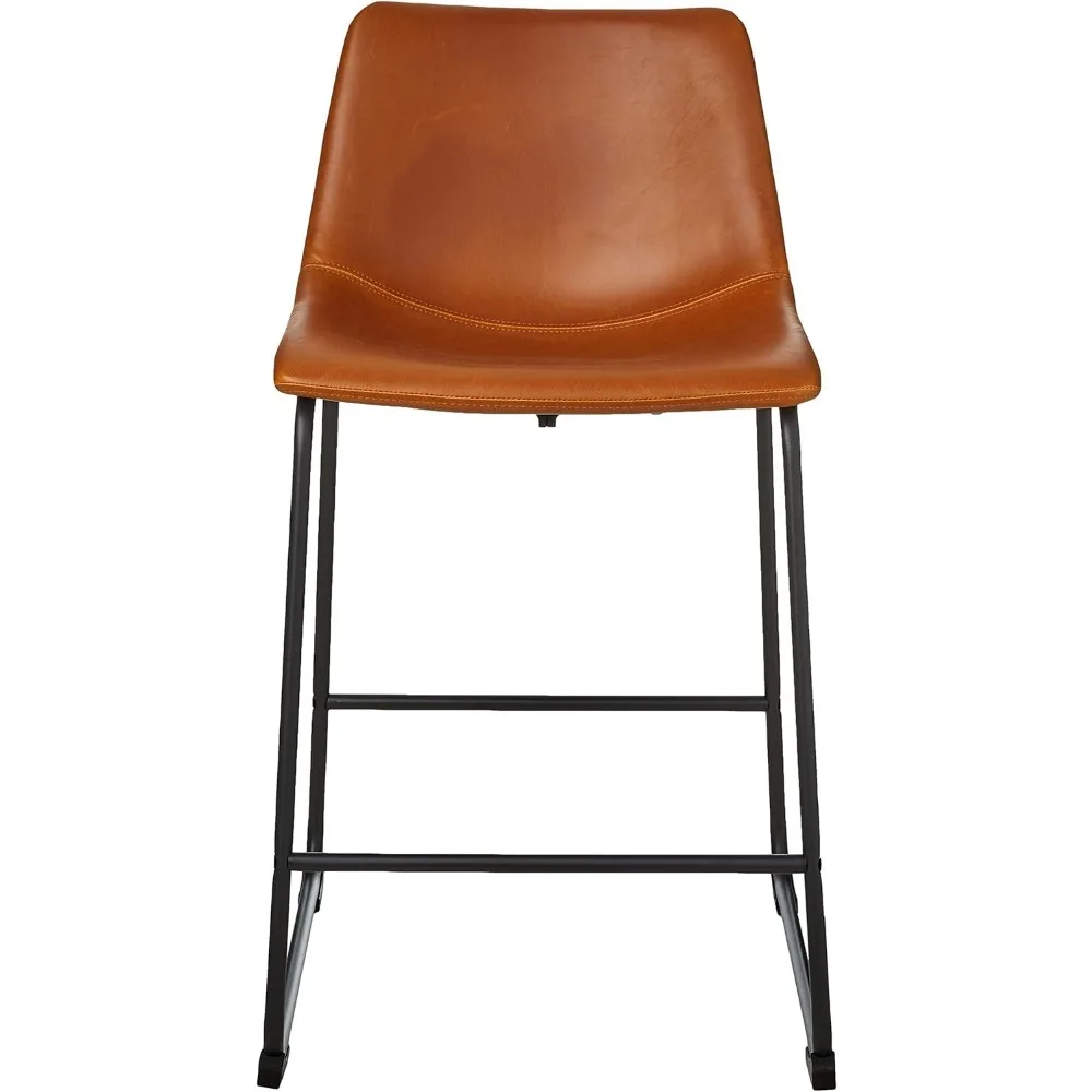 Douglas Urban Industrial Faux Leather Armless Counter Chairs, Set of 2, Whiskey Brown