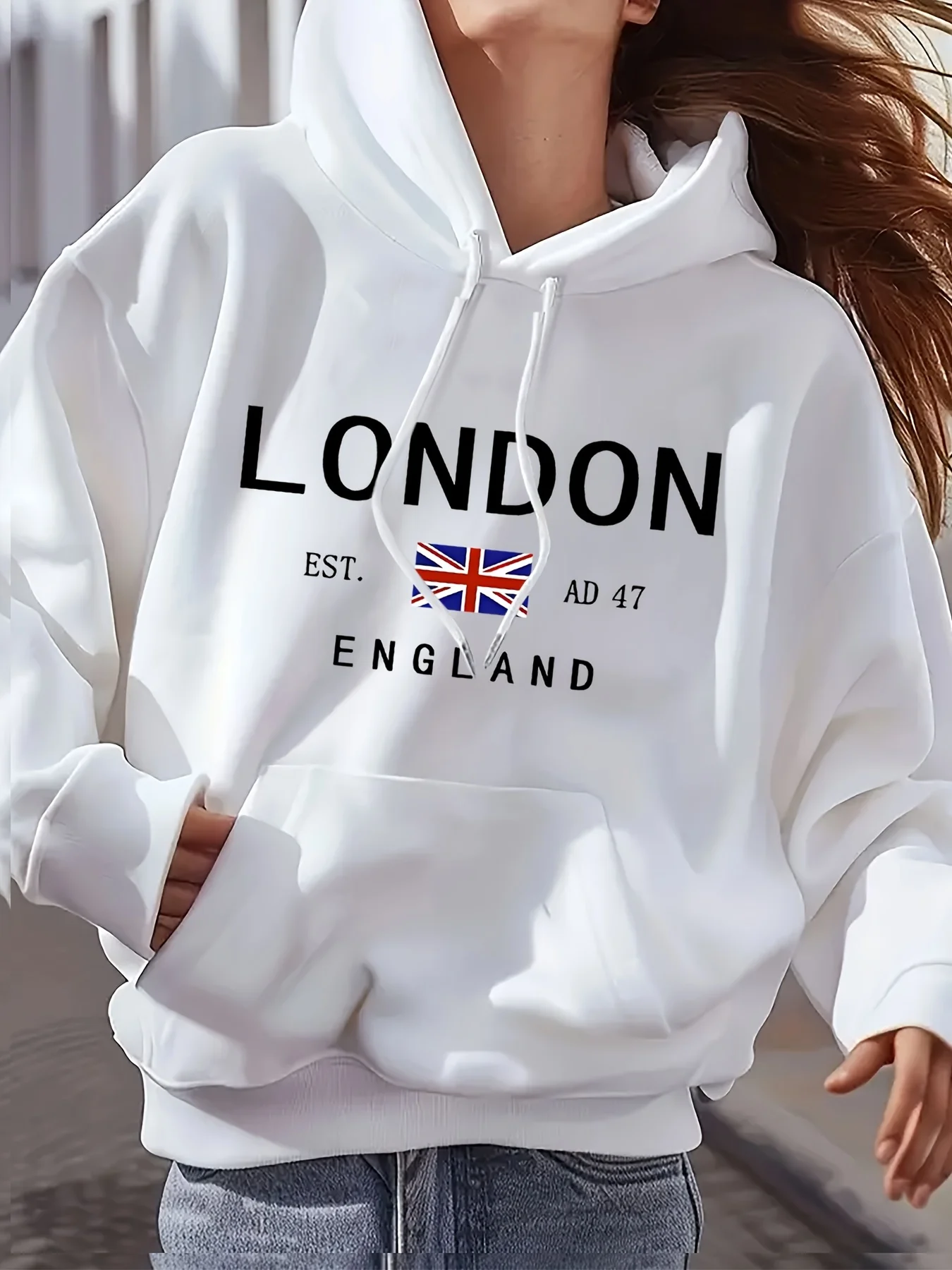 

Vibrant London Print Drawstring Hoodie Fashion Hoodies with Kangaroo Pocket Casual Long Sleeve Soft FleeceWomen's Clothing