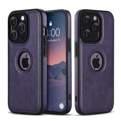 Business Leather Soft Phone Case for iPhone 15 14 13 12 11 Pro Max XS Max XR Ultra Thin Phone Cover For iphone 14 Plus View LOGO