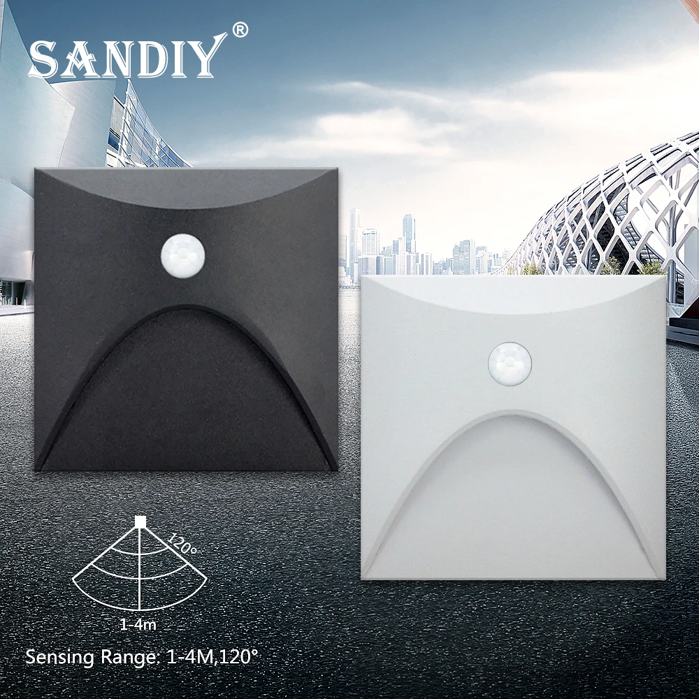 SANDIY Outdoor Stair Light Motion Sensor Wandlamp Buiten Sconce Garden Yard Lighting voor Balkon Gate Fence Waterproof IP65 Buiten Nachtlampen met 60mm Ronde Montage Box