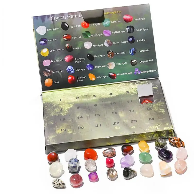 Christmas Advent Calendar Natural Crystal Countdown Calendar 2024 Collectible Gem Stones Agate Stones Set for Crystal