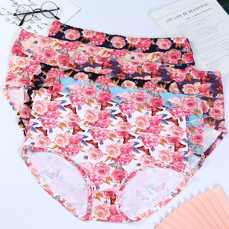 4XL-12XL Women\'s Panties Plus Size Cotton Underwear Briefs Girls Sexy Lingeries for Ladies Seamless Underpants Floral Intimates