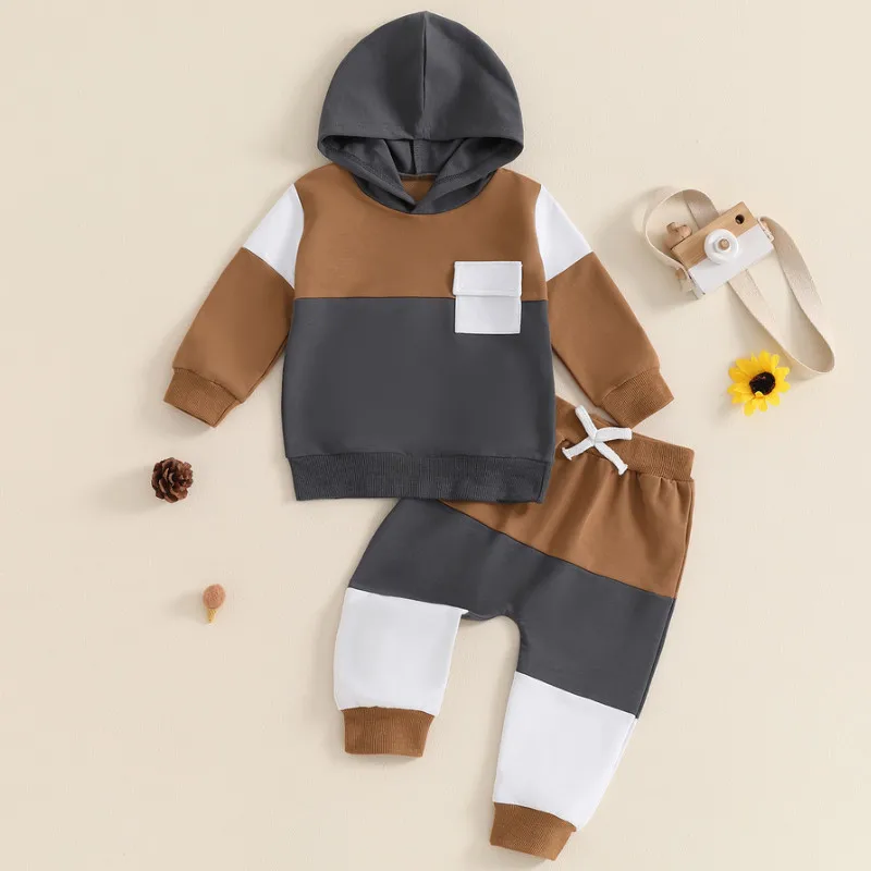 RUEWEY Baby Boy Pant Sets Spring Autumn Clothes Contrast Colors Long Sleeve Hooded Sweatshirt and Elastic Sweatpants