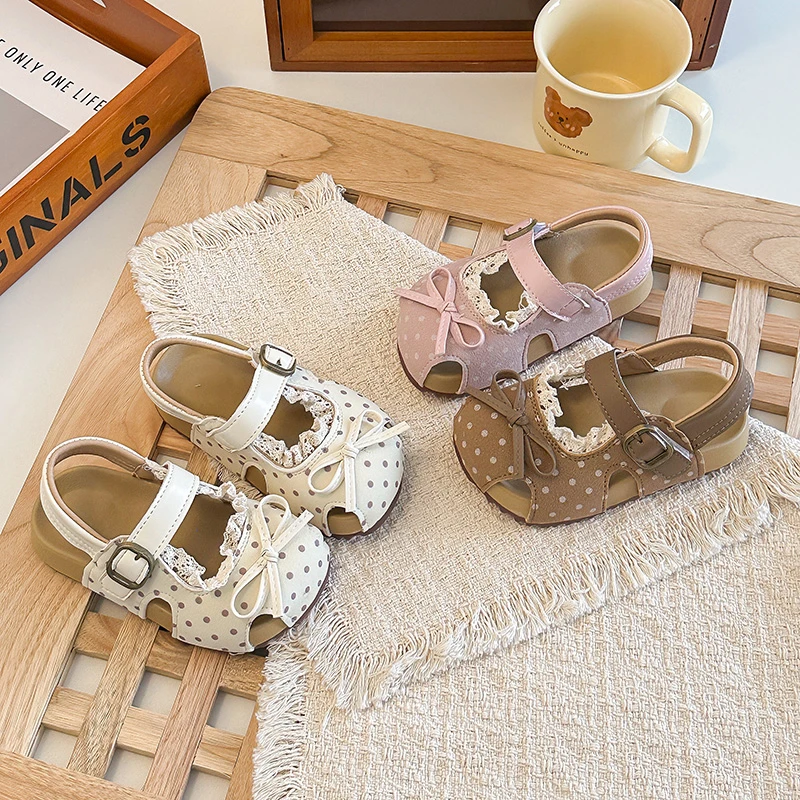 

2026 Summer Children Platform Sandals Fashion Polka Dot Girl Princess Dress Shoes School First Walker Non-slip Kids Sandals