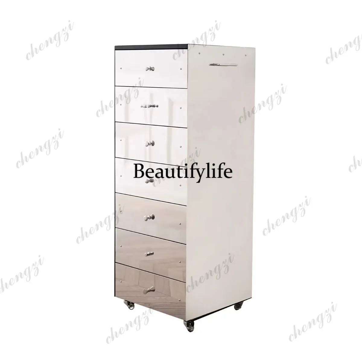 P182  Italian light luxury chest, high-end stainless steel mirror drawer cabinet, modern simple art view 5
