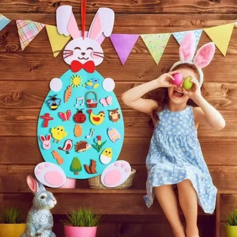 Diy Felt Bunny Creative Puzzle Wall Stickers Kids Tic Tac Toe Wall Sticker Toys Holiday Bunny Hanging Felt Easter Bunny