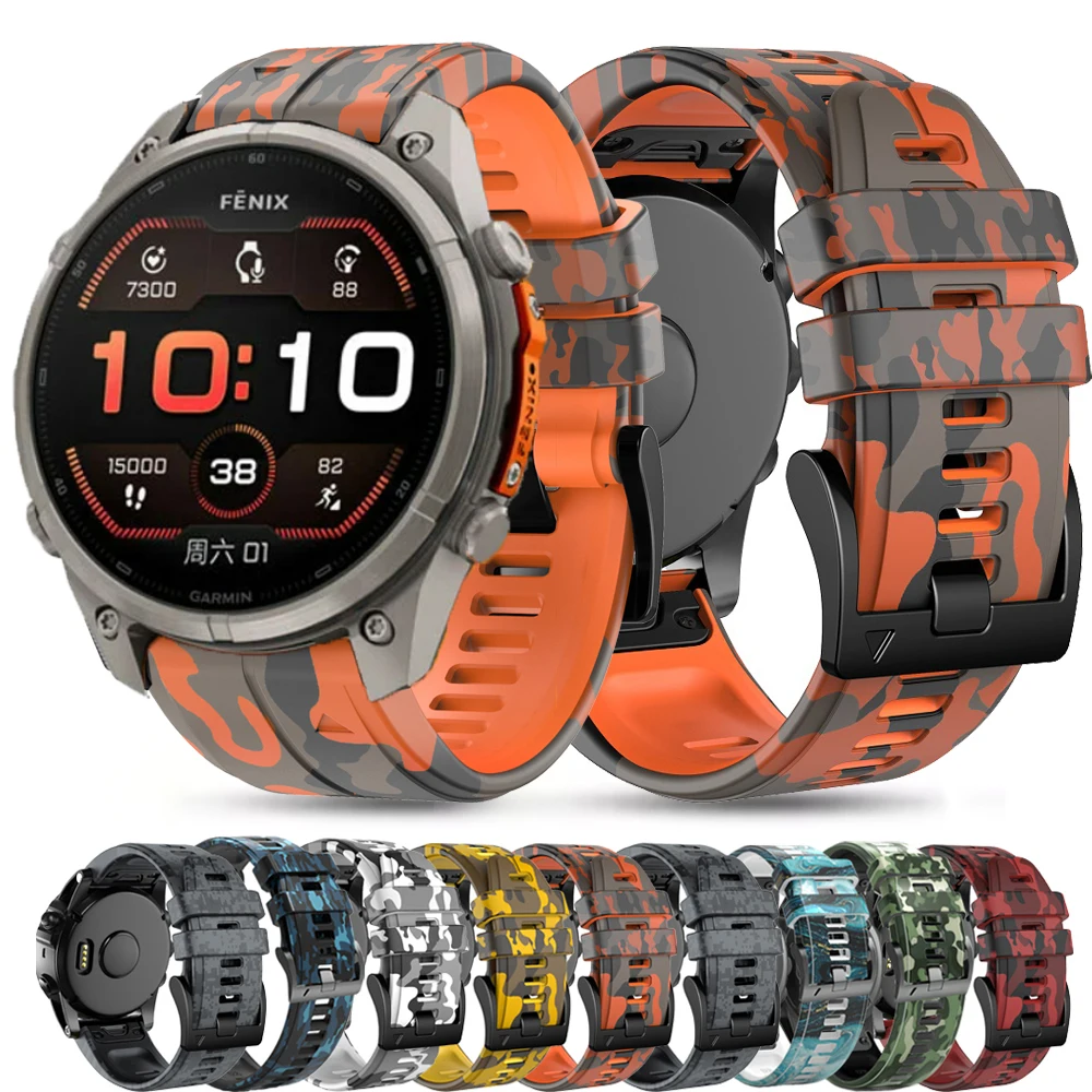 22mm 26mm Silicone Printing camouflage Watch Strap For Garmin Fenix 9Pro 47mm 51mm Fenix 9 8 7 6 8pro 7x 6x QuickFit Bracelet