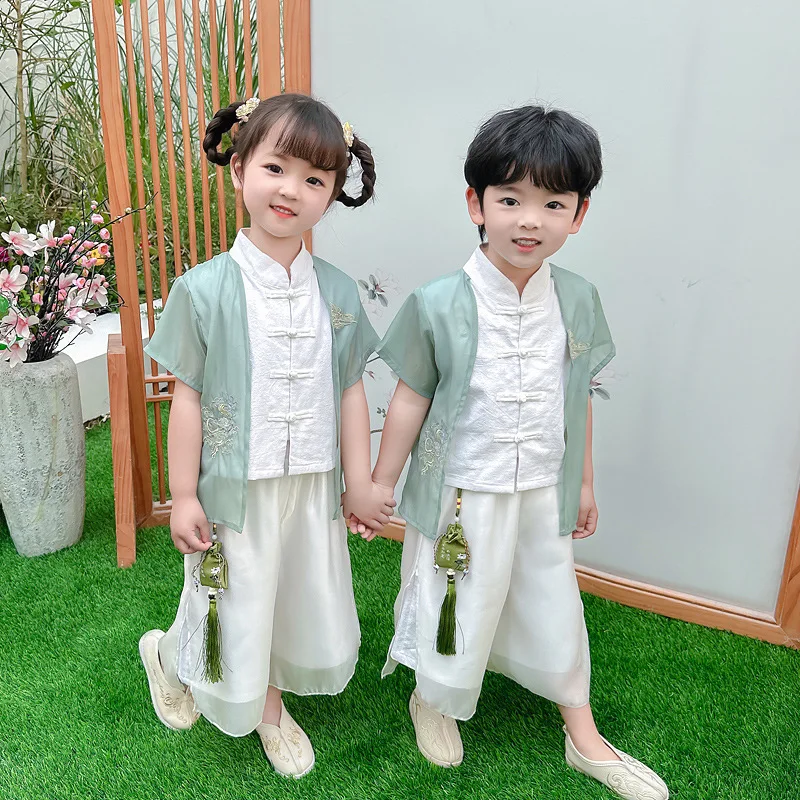 

Kids Ancient Chinese Hanfu Suit Vinatge Traditional Dance Perform Costume Boy And Girl Martial Arts Student Uniform Cosplay