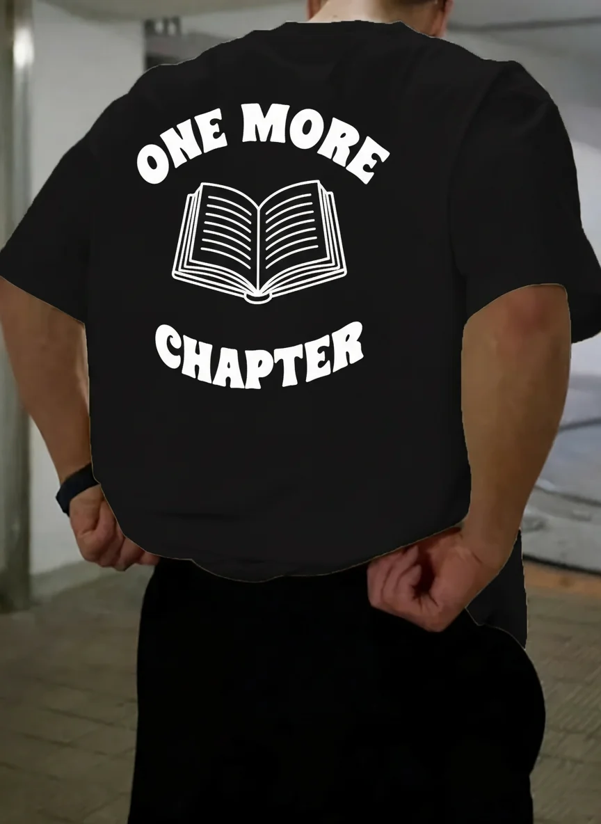 

Men's Casual Short Sleeve Graphic Tee - "One More Chapter" Book Print Crew Neck Summer T-Shirt for Men Comfortable & Breathable