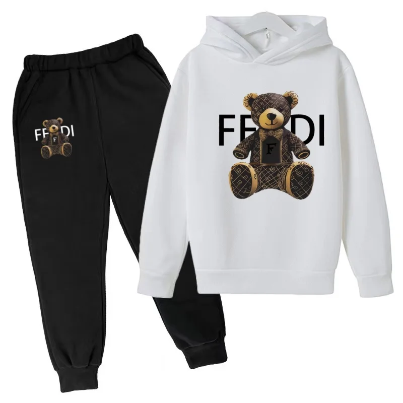 Kinder-Pullover Herbstkleidung Hoodie mit Buchstaben und Bärenmotiv Mantel für Jungen und Mädchen 3-12 Jahre Rosa Sweatshirt+Hose Zweiteiliges Set Freizeit-Sportanzug – Detail 11