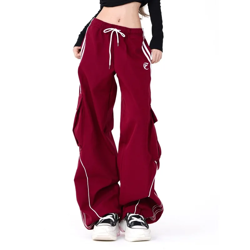 

Hip-Hop Black Drawstring Wide Leg Loose Casual Workwear Pocket Sports Pants Women's Autumn and Winter Hip-Hop Pants