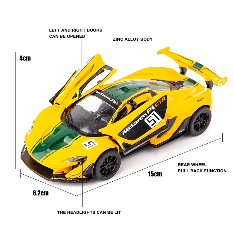 1:32 McLaren P1 Hot Sale High Simulation Supercar Car Model Alloy Pull Back Kid Car Toy 2 Open Door Children\'s Gifts Wholesale