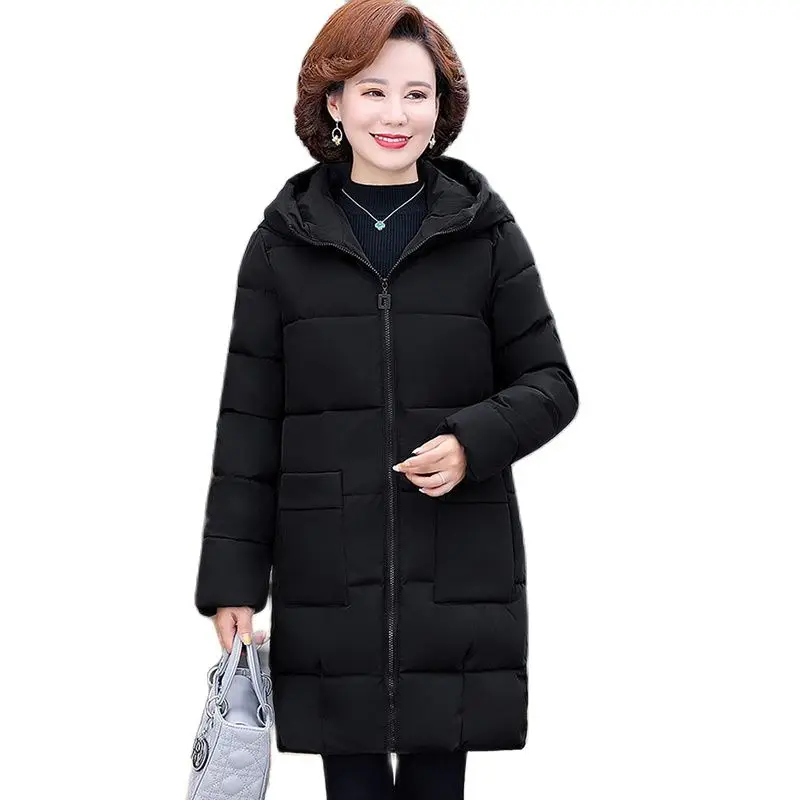 

Middle-aged And Elderly Women's Mid-length Korean Version Loose Hooded Cotton-padded Large Coat Mother Warm Cotton Coat