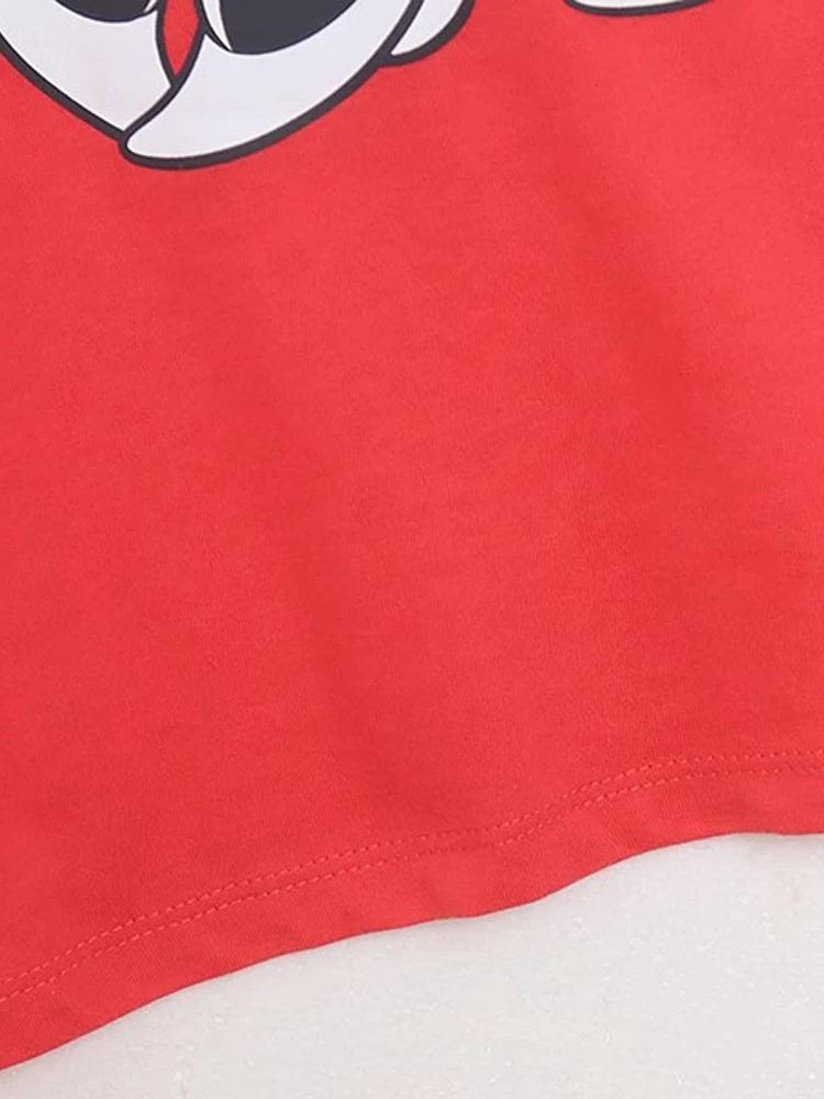 Disney Minnie topolino fuochi d\'artificio stampa cartone animato t-shirt moda donna o-collo Pullover manica corta Tee top rosso Streetwear