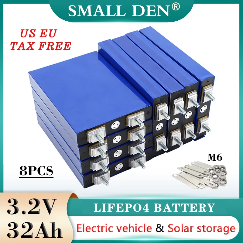 8pcs New 3.2V 32Ah LiFePO4 Rechargeable battery 3C discharge diy 12v 24v 36v 48v Electric vehicle RV Motorcycle Tricycle Solar