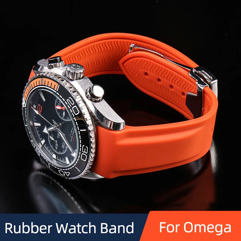 20 22mm Silicone Rubber Watch Band Chain For Omega SEAMASTER PLANET OCEAN Curved End Men Strap Watch Accessories