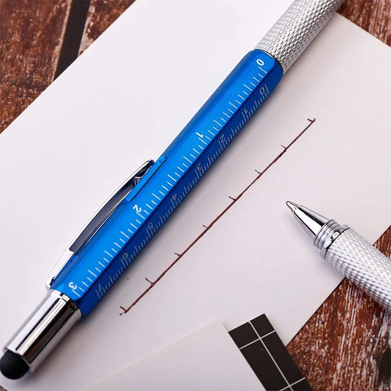 7 In 1 Multifunctional Ballpoint Pen with Modern Multitech Gadget Measuring Ruler Screwdriver Touch Screen Stylus Level