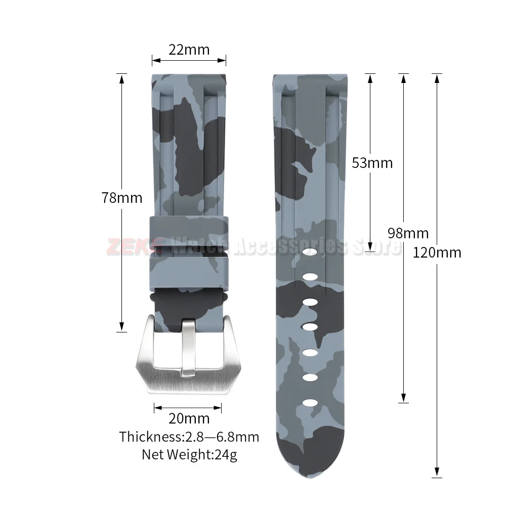 Sportliche 20mm 22mm 24mm 26mm Silikon-Uhrenarmbänder Weiche Komfortable Gummi-Uhrenarmbänder für Panerai Blaue Schwarze Armbänder Zubehör – Detail 2