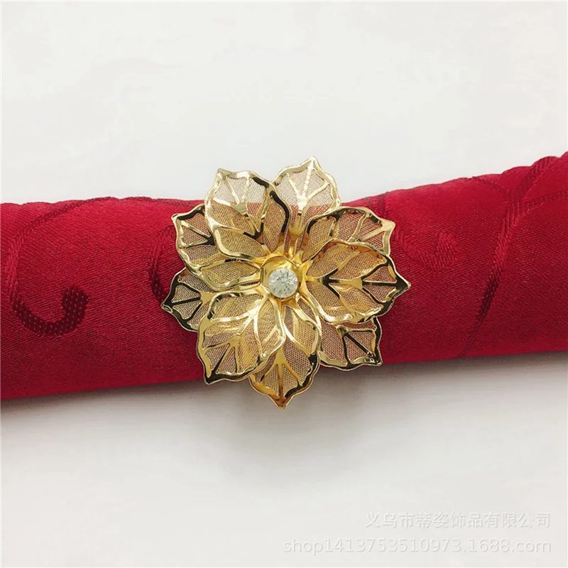 

ELEG-80Pcs Flower Design Napkin Rings Metal Gold Napkin Buckle Napkin Ring Holder Hotel Restaurant Wedding Party