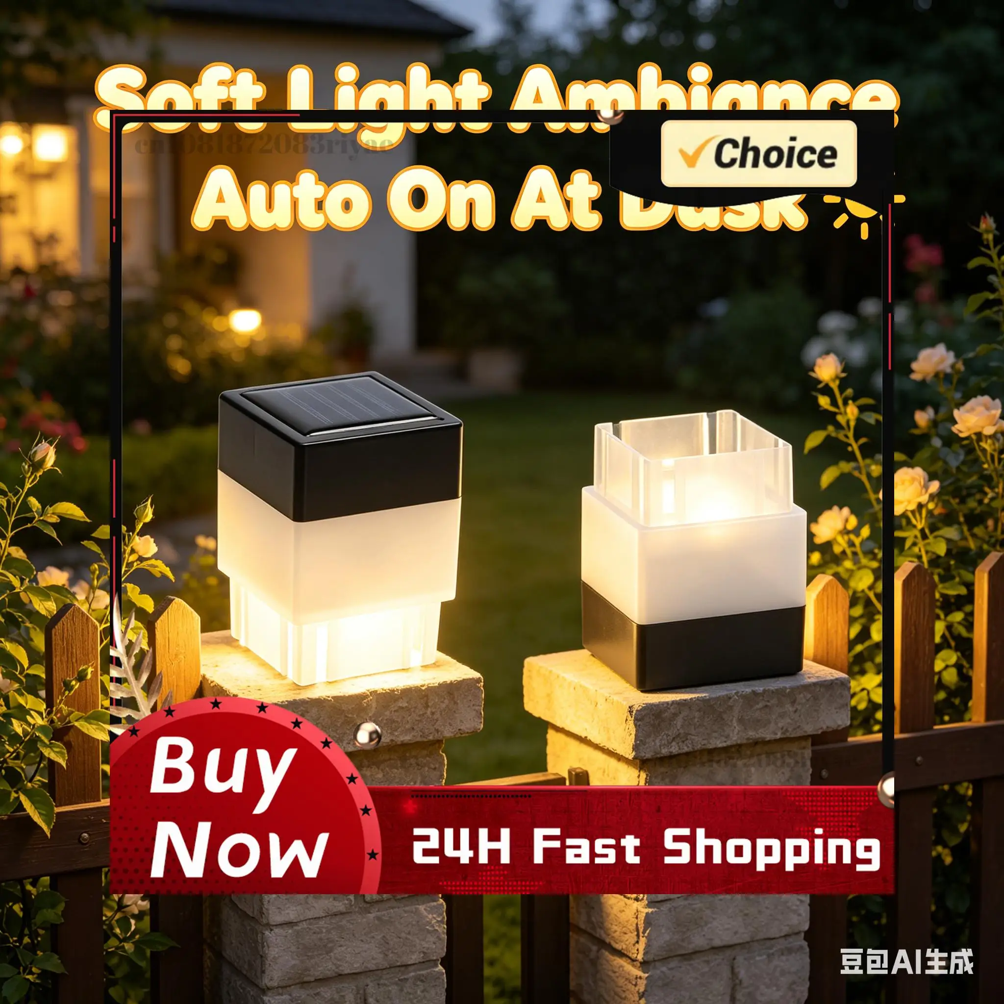 Square Waterproof LED Solar Light Fence Post Pool Household Garden Lamp Warm/White for Garden Lawn Outdoor Decoration (not base)