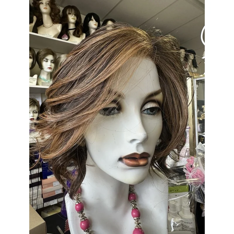 Brown Blond Highlight Wigs Short Curly  Hair Lace Front Wigs Pre Plucked