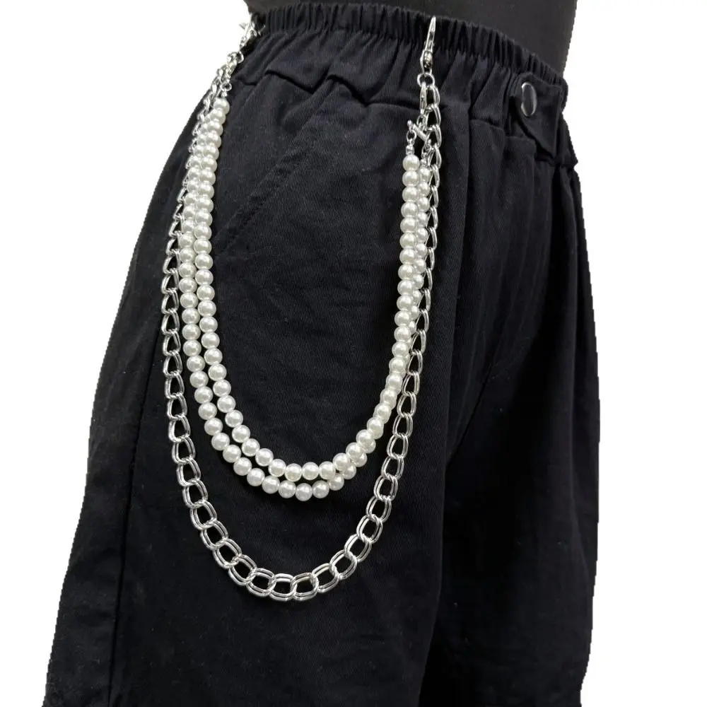 موضة تقليد اللؤلؤ مطرز الشرير الهيب هوب سلسلة سبائك معدنية Harajuku السراويل الخصر سلسلة القوطية سلسلة مفاتيح للنساء رجل #3