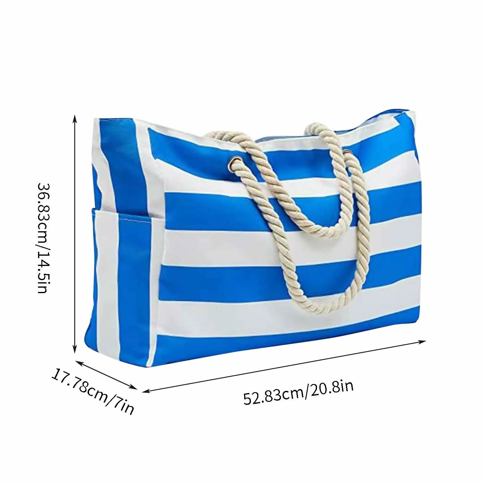 Striped Zipper Double Outer Bag Canvas Polyester Beach Bag For Outdoor Travel Seaside Vacation Large Capacity Mochilas Femeninas