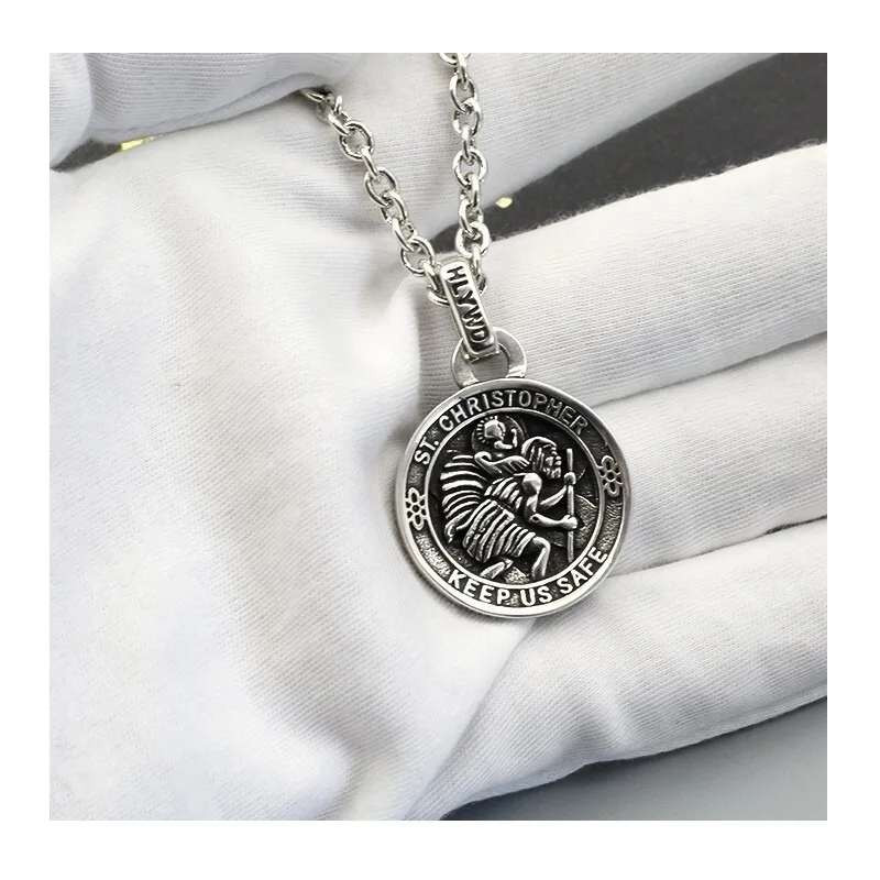 

Trendy Brand Thai Silver Cherry Blossom Necklace Personalized Fashion Double-sided Pattern Retro Male and Female Couples Hexagra