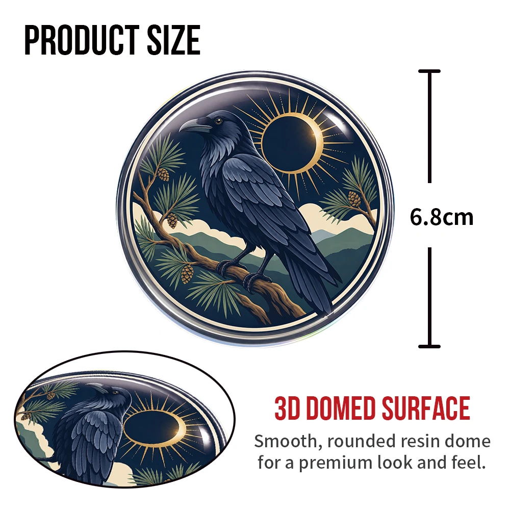 Raven Eclipse 3D Epoxy Resin Domed Sticker Gothic Bird Celestial Wildlife Waterproof Self Adhesive Decal for Car Laptop Tumbler