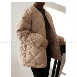 Autumn Winter Warm Parkas Quilted Jackets Coats Padded Women Oversized Blue Long Sleeve Loose Fashion Cotton Outwear