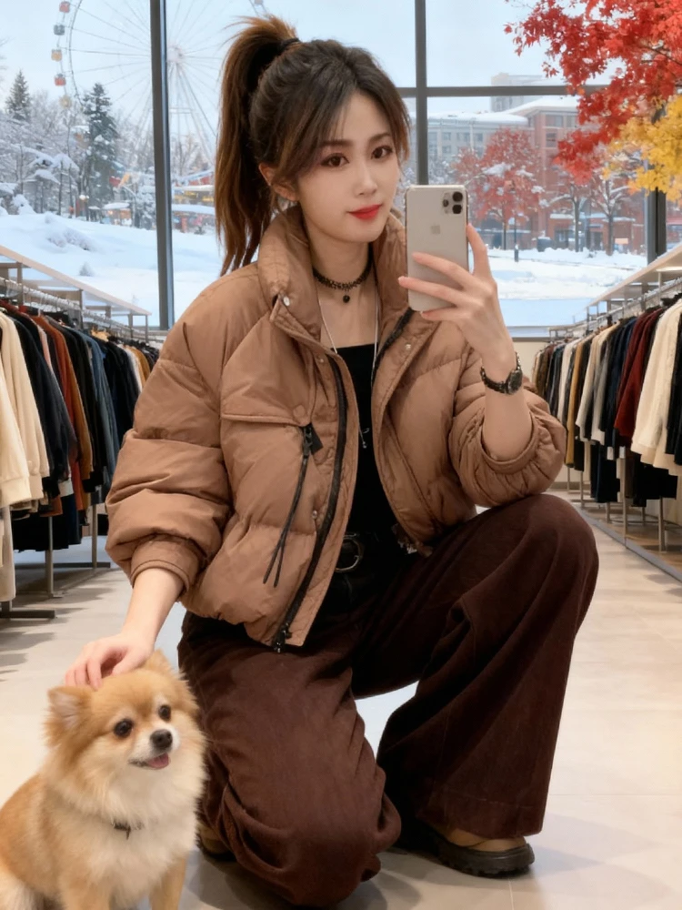 Moda ort para baixo algodão jaet feminino thiened inverno outerwear versátil commute sle coreano solto ajuste fechamento com zíper