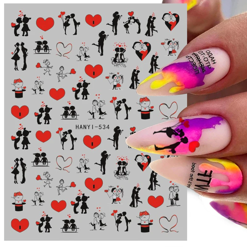 Valentines Love Letter Flower 3D Nail Sticker Sliders for Nails Inscriptions Nail Art Decoration Water Sticker Tips Accessories