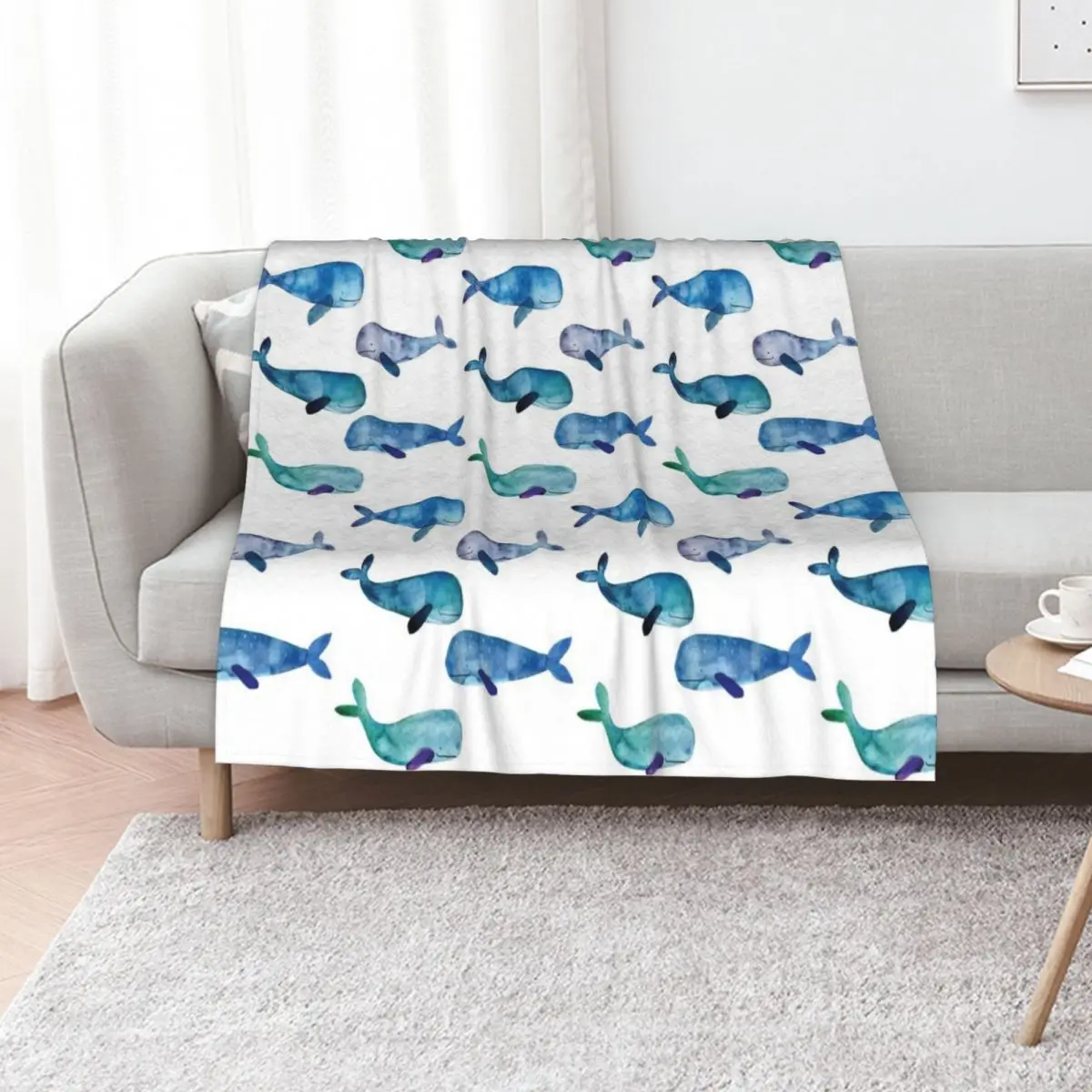 Watercolour Whales Throw Blanket sofa bed Soft Plaid Nap blankets and throws Sofa Quilt Luxury Thicken Blankets