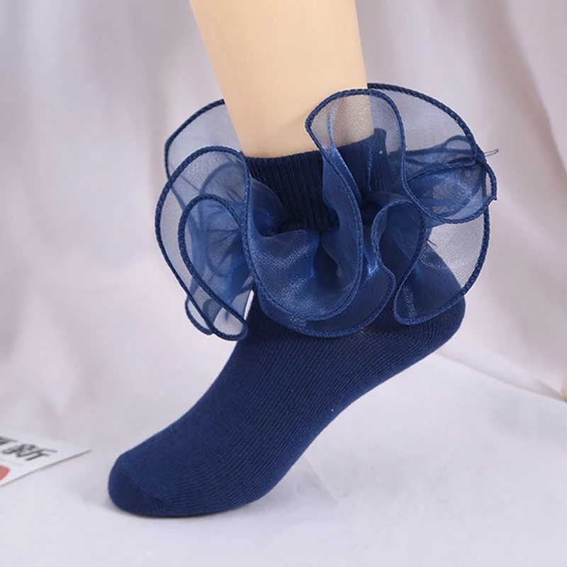 Womens Ankle Socks Lace Ruffle Frilly Trim Cotton Cute Princess Dress Socks for Girl