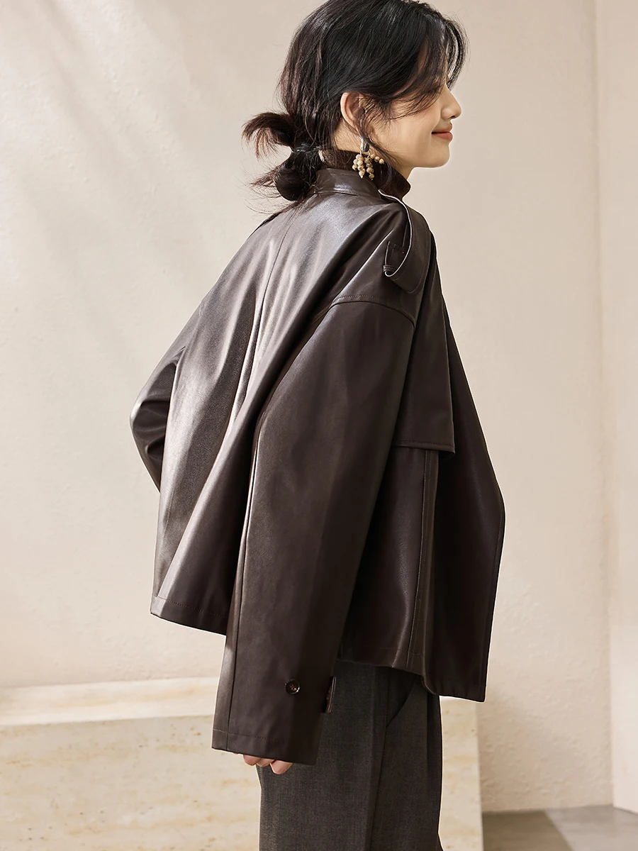 Mehai ort Jaet Casaco de couro 2025 outono temporada slim fit gola clássica blusão agasalhos para mulheres