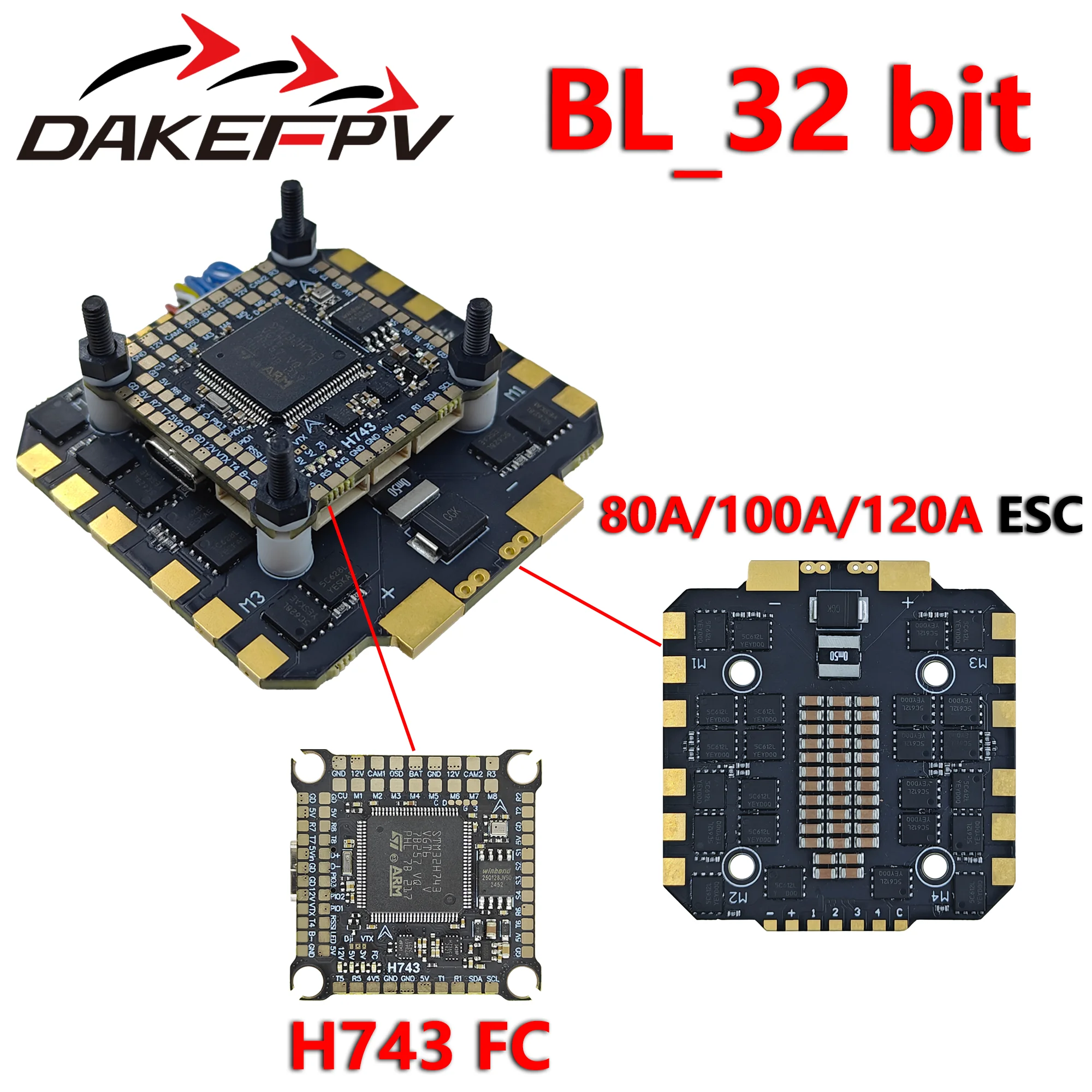 Drone Racing Flight Controller - DAKEFPV H743 80A/100A/120A 32ビットESC H743フライトコントローラーは、10インチ、13インチ、15インチ、18インチのFPVレーシングドローンに適しています。