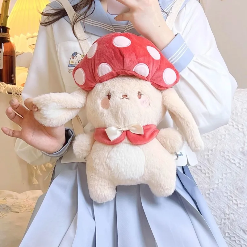 

JIAERDI милый милый рюкзак с грибами и кроликом, женский плюшевый рюкзак через плечо с мультяшной вышивкой, женская сумка на молнии в стиле Лолиты, Mochilas Mujer, новинка