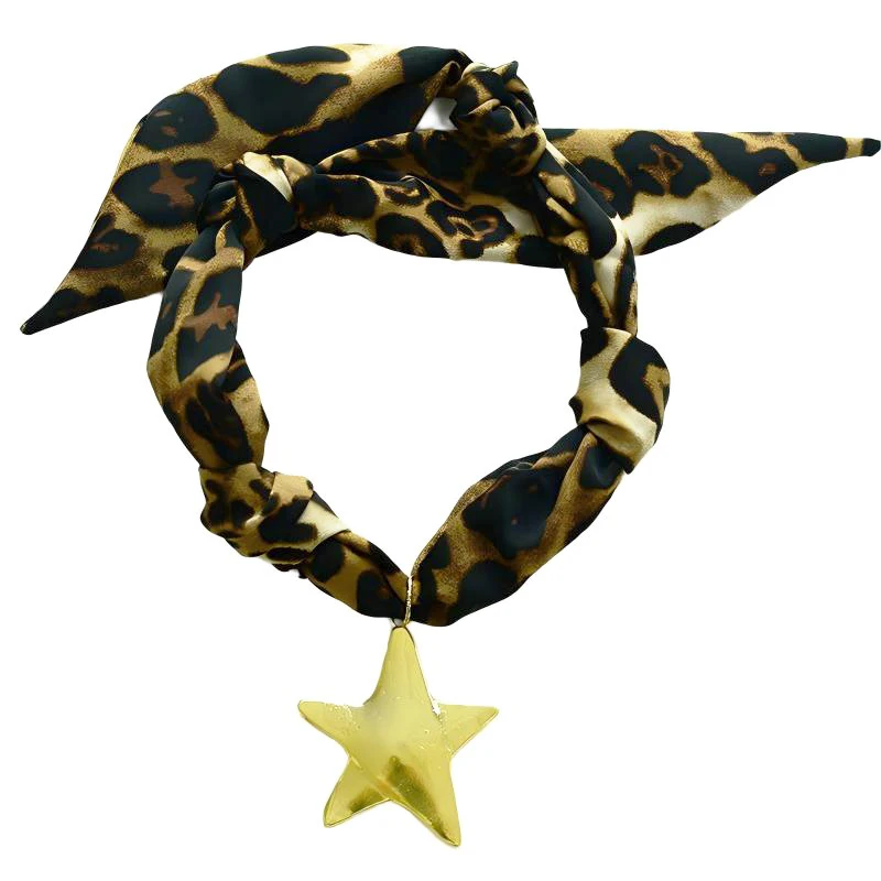 New Arrival Stainless Steel Gold Plated Diy Leopard Star Pendant Colorful Scarf Necklace