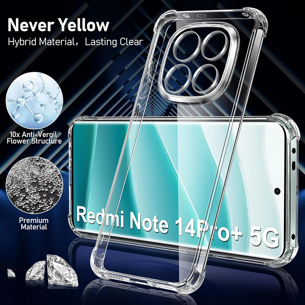 Airbag stoßfeste Silikon Soft Case für Xiaomi Redmi Note 14 14S Pro Plus Pro+ 4G 5G klare ultradünne Abdeckung transparente Hülle – Detail 2