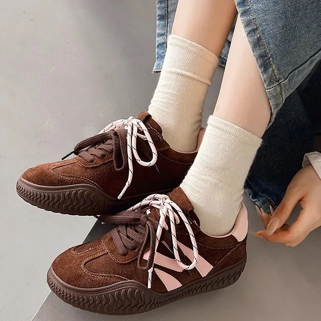 

Leather Dequn Shoes Women's Casual Thick Bottom Breathable Comfortable Autumn Winter New Style Fashionable Low Top Sneakers