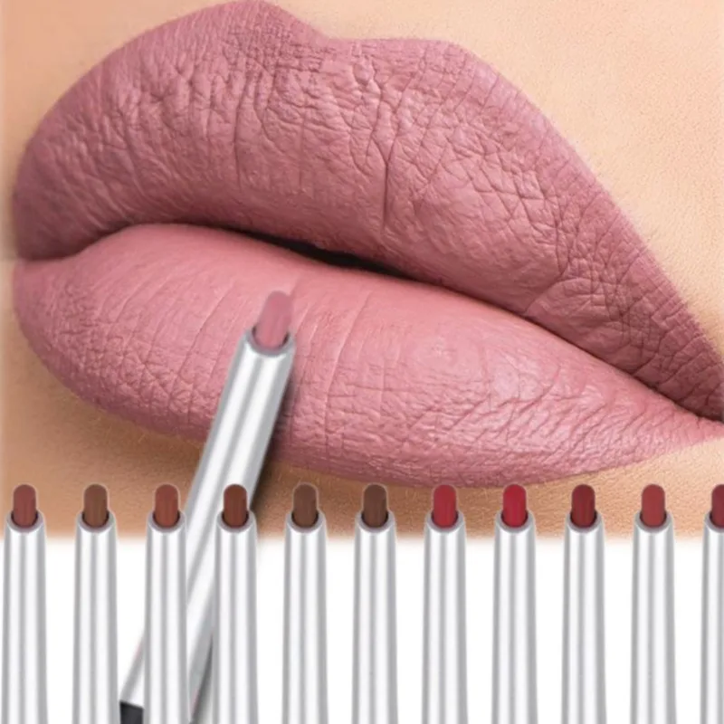 長持ちするベルベットのようなリップライナー & アイライナー防水防汗デュアル目的簡単な滑りやすいヌード口紅ペンメイクアップツール