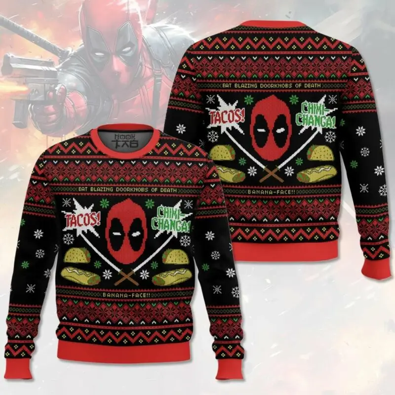 Marvel Superhero Deadpool Pullover Ugly Sweater Men's Winter Sweater Funny Unique Creative Design Christmas Party Outfit