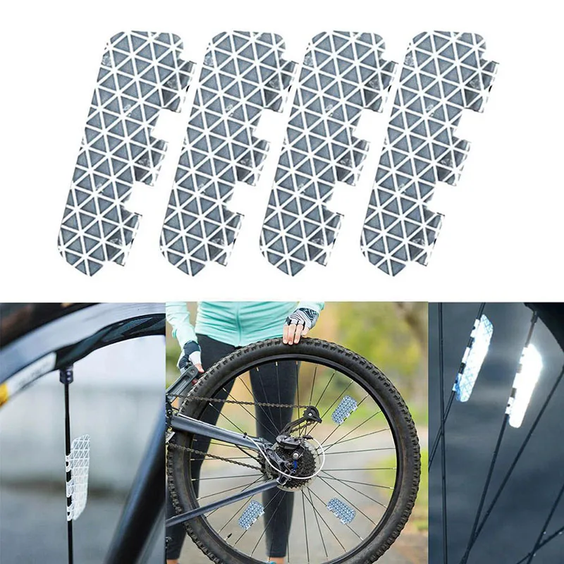 4PCS Bicycle Night Reflective Strips Warning Signs Luminous Stickers Mtb Road Bike Wheel Rim Safety Laser Reflective Sheets