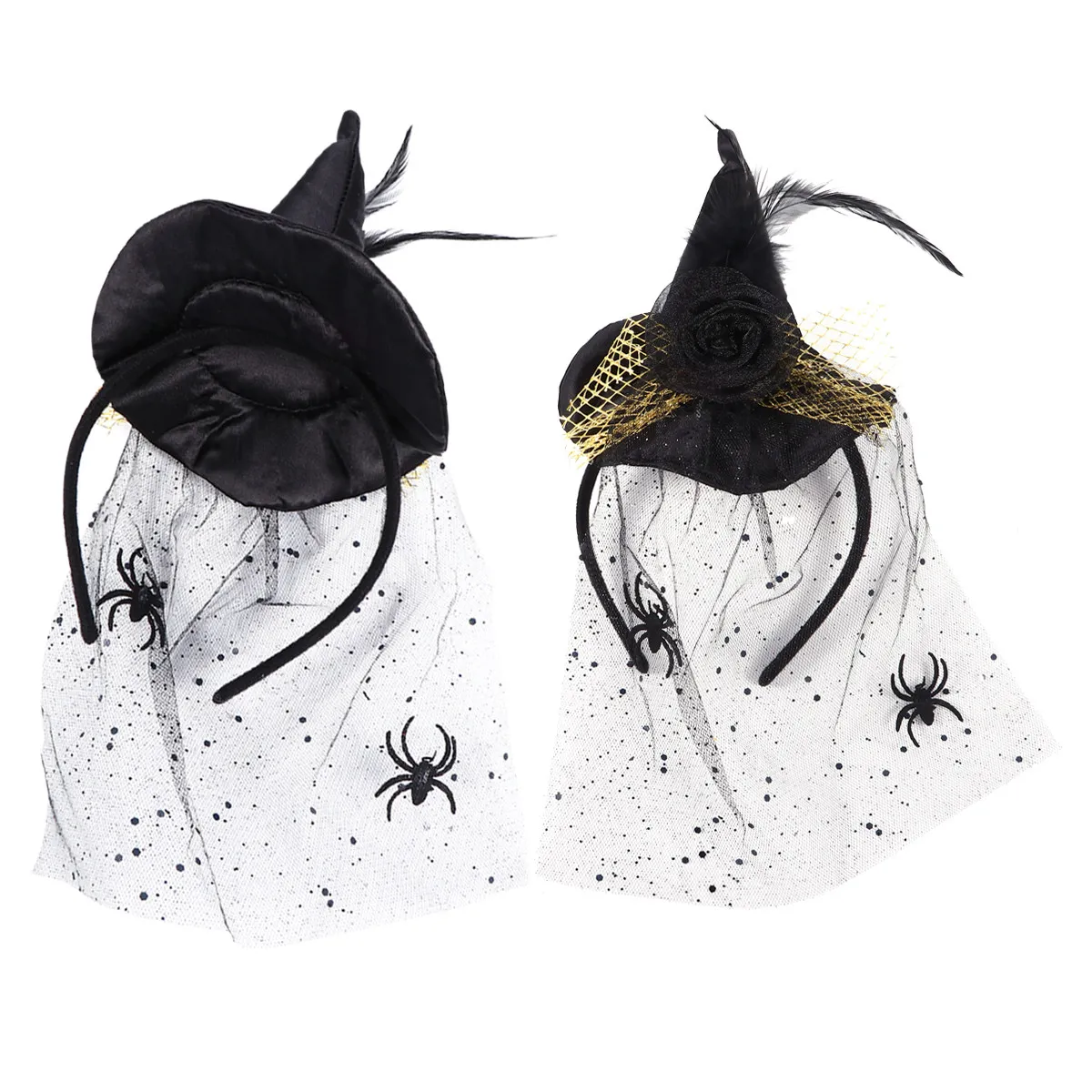 2Pcs Halloween Witch Hat Hairpin with Spider Veil Design Chic Lightweight Headband for Costume Party Role Play Gift Accessory