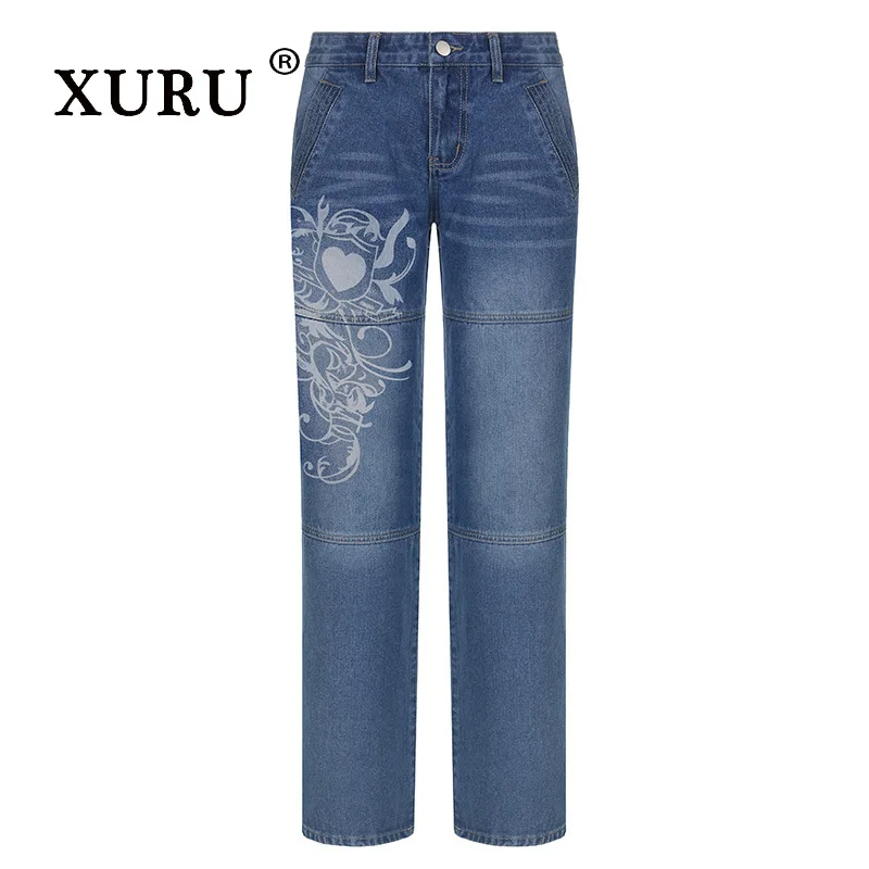 XURU-Jeans larghi stampati alla moda per donna, Casual, K5-6660, nuovi